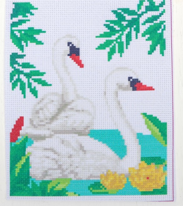 Канва для вышивки крестиком "Лебеди на озере", 25*20 см
