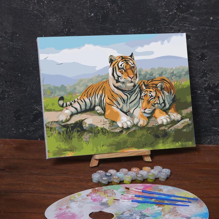 Картина по номерам на холсте с подрамником «Тигры в саванне», 40х30 см