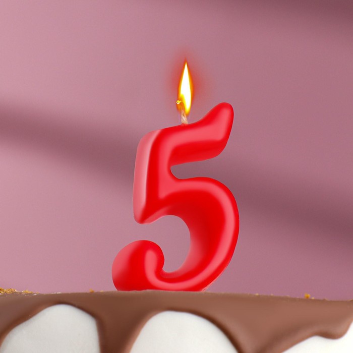 Свеча для торта цифра "Овал" "5", красная, 7 см