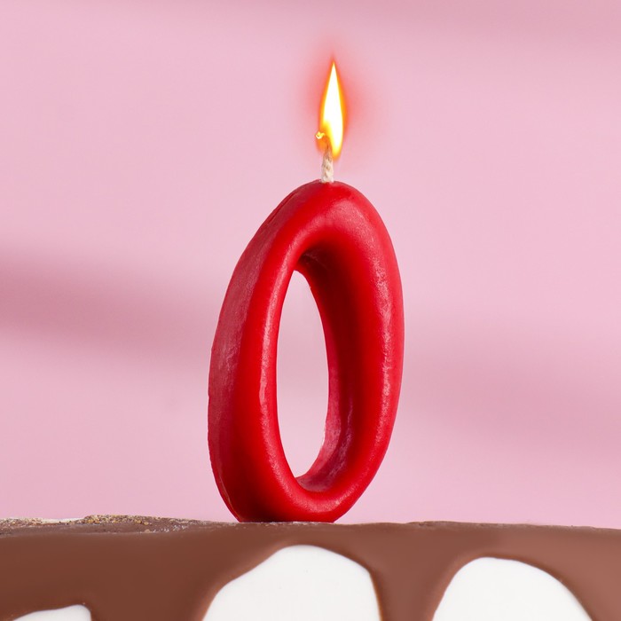Свеча для торта цифра "Овал" "0", красная, 7 см